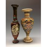 A Doulton Lambeth Faience inverted baluster pedestal vase, decorated by Christina Wood,