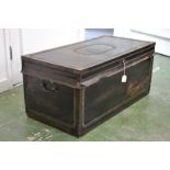 A Spanish leather and camphor rectangular travelling trunk,