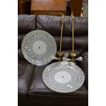 Vintage ceiling lights - brass ceiling rose and stem with dished shade.