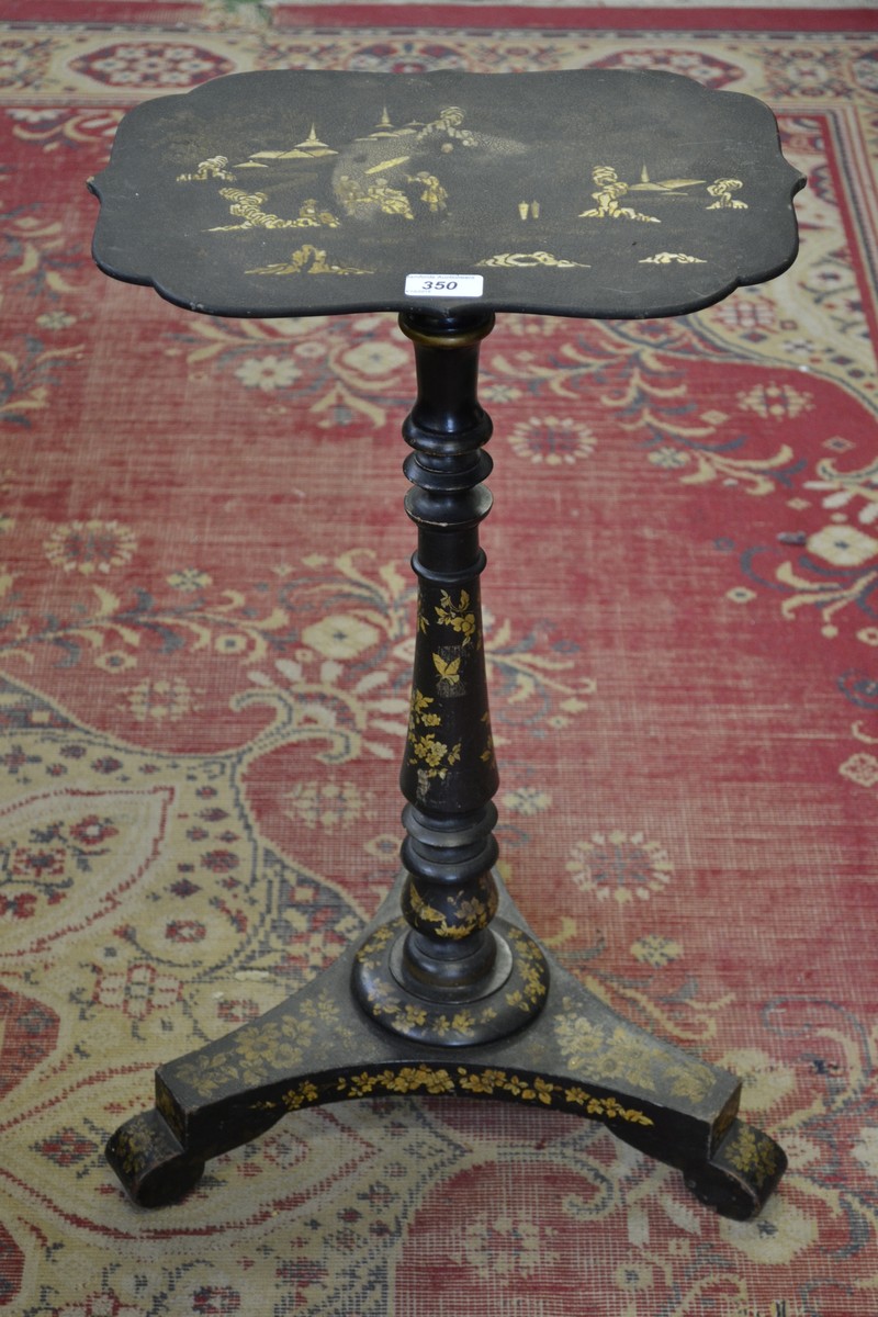 A Regency penwork and ebonised pedestal occasional table,