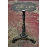 A Regency penwork and ebonised pedestal occasional table,