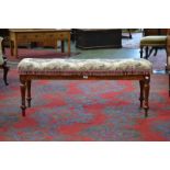 A Victorian mahogany rectangular window seat, turned legs, 119cm wide, c.