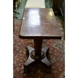 A George IV mahogany pedestal card table, folding top enclosing a inset baize lined playing surface,