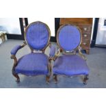 A pair of Victorian lady's and gentleman's side chairs, c.