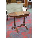 A George/William IV rosewood and parquetry bowed rectangular combination games and work table,