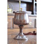Treen - a large pedestal goblet and base, draught-turned ivory finial, girdled stem,