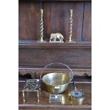 Metalware -  an Art Nouveau brass trivet; a pair of candle sticks;
