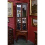 An Edwardian mahogany gun room cabinet, stepped cornice above a pair of rectangular doors,