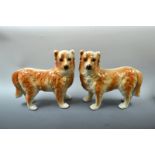 A pair of 19th century Staffordshire dogs, brown and white collies,