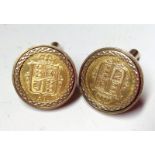Coins, Great Britain, Gold Half Sovereign cufflinks, Queen Victoria, Jubilee Head, 1887,