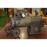 A large scratch-built live steam copper and brass model part traction engine, 41cm high,