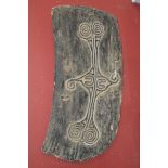 Tribal Art - a Papua New Guinea war shield, carved with lozenge and scroll motifs, 101cm high,