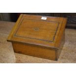 An Edwardian inlaid oak bible box, sloping hinge lip,