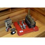 A Mamod model stationary steam engine, brass boiler,