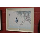 Ly Moy (Chinese School, 20th century)
A Kingfisher Catching a Fish by Blossom
signed,