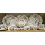 A Royal Crown Derby Posie pattern dinner plate, others, two tea cups and saucers, trinket dishes,