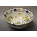 A large modern Chinese bowl printed and painted with a duck pond and lotus blossom, 30.