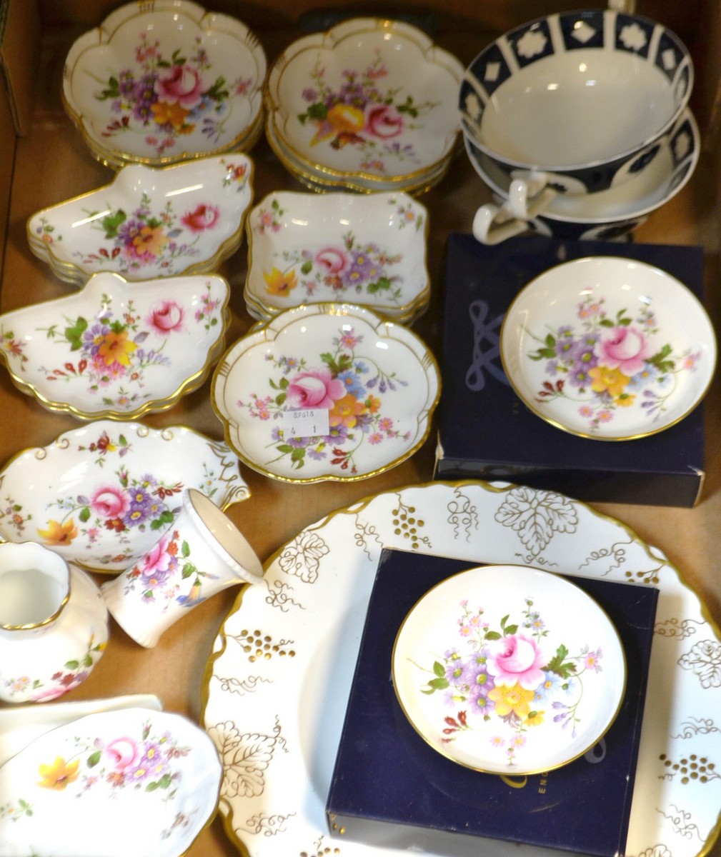 Royal Crown Derby  - Posies trinkets;  vine pattern pate;  Derby blank soup bowls;