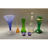 A pair of late 19th century miniature opaque glass globular vases; a green and enamel glass vase,