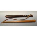 A Special constables police truncheon,leather handle,