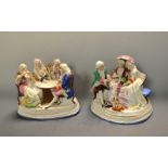 A German figural standish, modelled with with four figures, playing cards in 18th century dress,