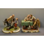A Capodimonte porcelain group, Man Shoeing a Mule, boy and pull along horse, signed Tyche Tosca,