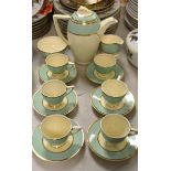 A Wedgwood Art Deco coffee set for six, bullet shape teapot, milk and sugar, c.