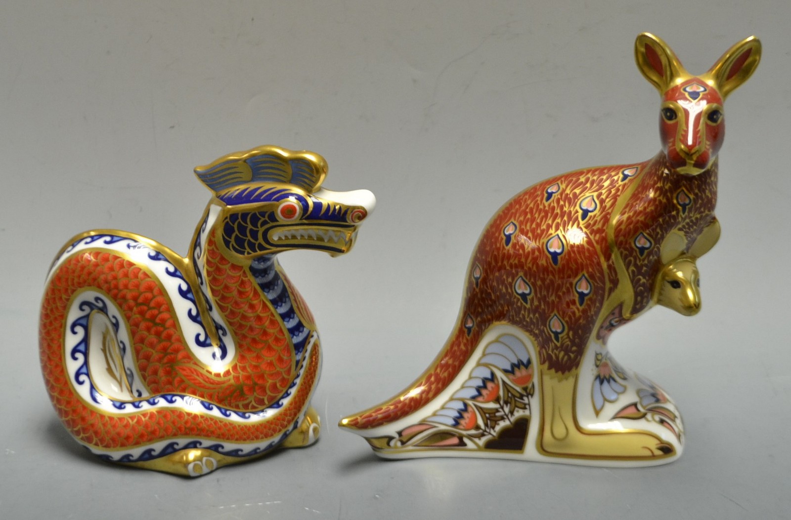 A Royal Crown Derby paperweight Kangaroo, Australian collection, 1999; another, Dragon,