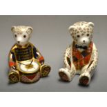 A Royal Crown Derby paperweight Drummer Teddy; another, silver stoppers,