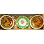 A pair of Royal Crown Derby Red Aves dinner plates, heraldic borders,