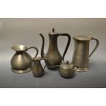 A Dutch Daalderop Royal Pewter three piece coffee service, comprising coffee pot,