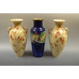 A pair of Japanese Export ware twin handled vases, painted with Autumnal leaves and gilt insects,