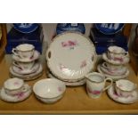 A late 19th century Victoria porcelain tea set for six, milk and sugar,