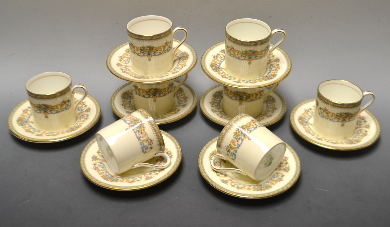 A set of eight Aynsley Henley pattern coffee cups and saucers,