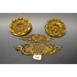 Architectural Salvage - a pair of gilt-metal rose head bosses;