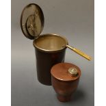 An Edwardian copper travelling picnic can or trangia, by A Barrett & Sons, Picadilly, bone handle,