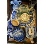 A Victorian Aesthetic Movement Chinoiserie teapot on stand; a Mason's blue and white tea kettle;