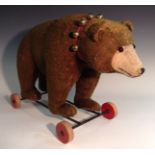 An early 20th century Steiff 'Growling' pull/push along bear, modelled on all fours,