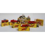 Dinky Toys - No 325 David Brown Tractor & Disc Harrow; No 300 Massey- Harris Tractor;