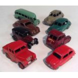 Dinky Toys - Lincoln Zephyr, brown body, black painted base plate;  others ;  Morris Oxford x 2,