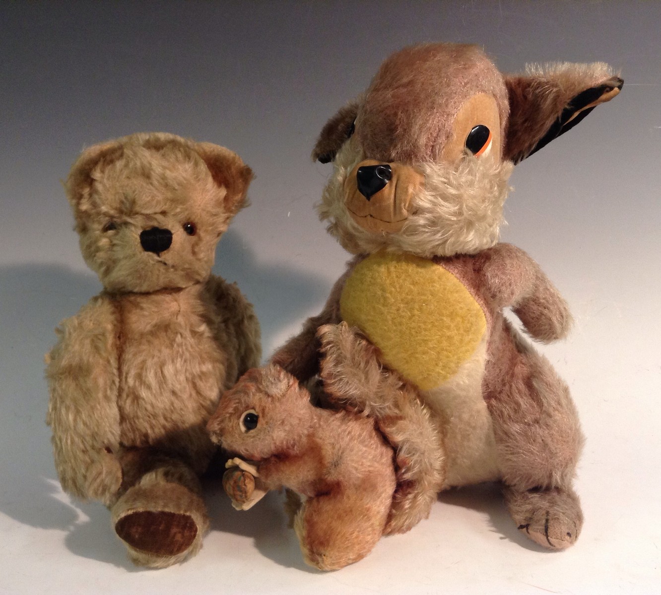 A Merry thought stuffed toy Thumper, labelled to foot;  a Chad Valley gold plush Teddy Bear,