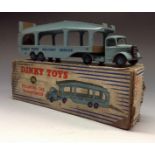 Dinky Toys 982 Pullmore car transporter, pale blue cab and transporter, blue hubs, decals to sides,