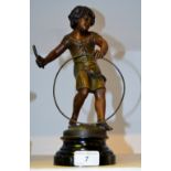 After Moreau, spelter, a girl with a hoop, 29cm high, c.