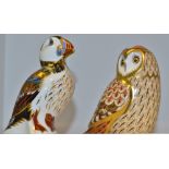 A Royal Crown Derby paperweight Short Eared Owl; a Royal Crown Derby paperweight Puffin,