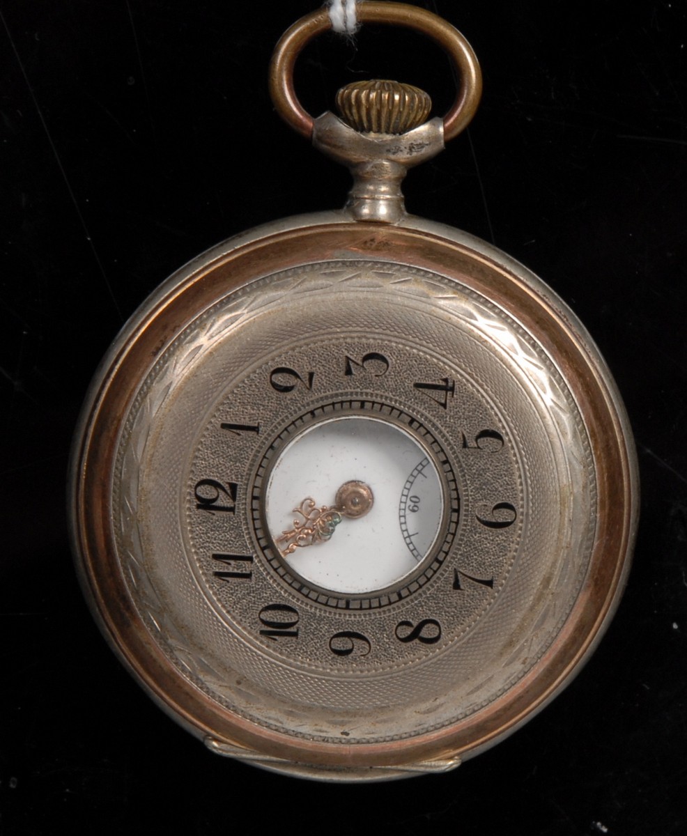 A Diogene continental 800 silver and gilt metal half hunter pocket watch, white enamel dial,