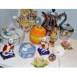 Decorative Ceramics - a Shelley preserve pot and cover; Goebel Hummel figures; novelty tea pot;
