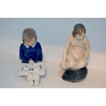 A Royal Copenhagen figure, of a girl reading, printed mark, 467;   another, of a naked lady,