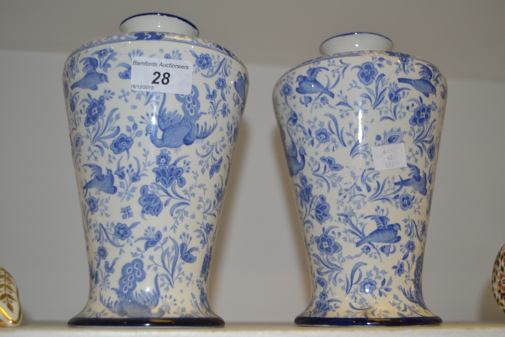 A pair of Burleigh Ware blue and white tapering vases,
