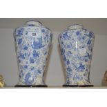 A pair of Burleigh Ware blue and white tapering vases,