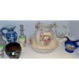 Ceramics and Glass - a Decoroware Pheasant planter;  a pair of Sylvac bud vase;  wash jug set,